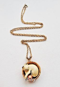 Franklin Mint Diamond Enamel Cat Sterling Silver 925 Vermeil VTG Necklace 1989