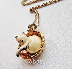 Franklin Mint Diamond Enamel Cat Sterling Silver 925 Vermeil VTG Necklace 1989