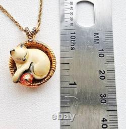 Franklin Mint Diamond Enamel Cat Sterling Silver 925 Vermeil VTG Necklace 1989