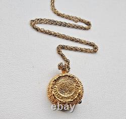 Franklin Mint Diamond Enamel Cat Sterling Silver 925 Vermeil VTG Necklace 1989