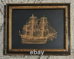 Franklin Mint Endeavour Bark 24k GOLD SILHOUETTE STERLING SILVER Ship Framed 78