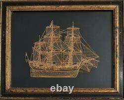 Franklin Mint Endeavour Bark 24k GOLD SILHOUETTE STERLING SILVER Ship Framed 78