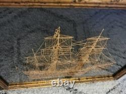 Franklin Mint Endeavour Bark 24k GOLD SILHOUETTE STERLING SILVER Ship Framed 78