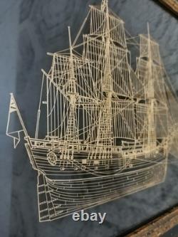 Franklin Mint Endeavour Bark 24k GOLD SILHOUETTE STERLING SILVER Ship Framed 78