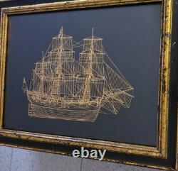 Franklin Mint Endeavour Bark 24k GOLD SILHOUETTE STERLING SILVER Ship Framed 78