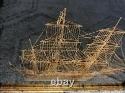 Franklin Mint Endeavour Bark 24k GOLD SILHOUETTE STERLING SILVER Ship Framed 78