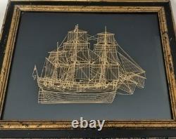 Franklin Mint Endeavour Bark 24k GOLD SILHOUETTE STERLING SILVER Ship Framed 78