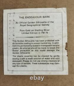 Franklin Mint Endeavour Bark 24k GOLD SILHOUETTE STERLING SILVER Ship Framed 78