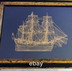 Franklin Mint Endeavour Bark 24k GOLD SILHOUETTE STERLING SILVER Ship Framed 78