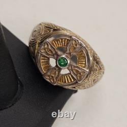 Franklin Mint FM 925 Sterling Silver Celtic Cross Emerald Men's Ring Size 14