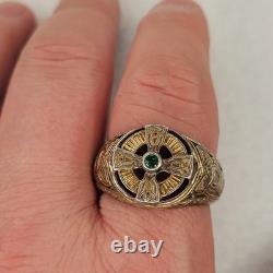 Franklin Mint FM 925 Sterling Silver Celtic Cross Emerald Men's Ring Size 14