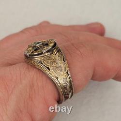 Franklin Mint FM 925 Sterling Silver Celtic Cross Emerald Men's Ring Size 14