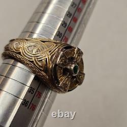 Franklin Mint FM 925 Sterling Silver Celtic Cross Emerald Men's Ring Size 14