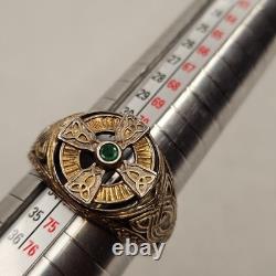 Franklin Mint FM 925 Sterling Silver Celtic Cross Emerald Men's Ring Size 14