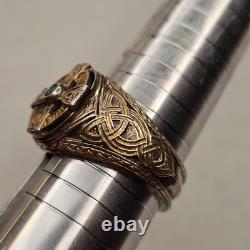 Franklin Mint FM 925 Sterling Silver Celtic Cross Emerald Men's Ring Size 14