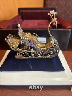 Franklin Mint Faberge 24K Gold on Sterling Silver Sleigh Hidden Box Ruby Pearl