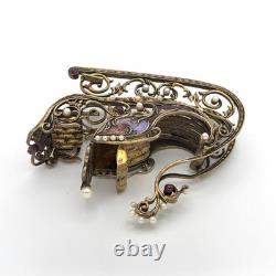 Franklin Mint Faberge 24K Gold on Sterling Silver Sleigh Hidden Box Ruby Pearl