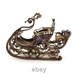 Franklin Mint Faberge 24K Gold on Sterling Silver Sleigh Hidden Box Ruby Pearl