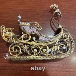 Franklin Mint Faberge 24K Gold on Sterling Silver Sleigh Hidden Box Ruby Pearl