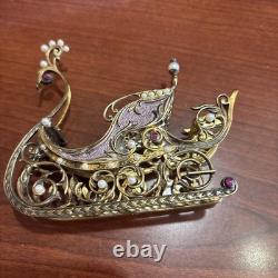 Franklin Mint Faberge 24K Gold on Sterling Silver Sleigh Hidden Box Ruby Pearl