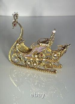 Franklin Mint Fabergé Imperial Jeweled Sleigh & Pendant Set Gold, Diamond