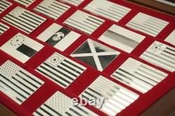 Franklin Mint Flags of America. 925 Sterling Silver Bars Set of 42 In Wood Case