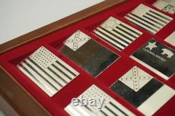 Franklin Mint Flags of America. 925 Sterling Silver Bars Set of 42 In Wood Case