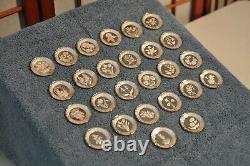 Franklin Mint Floral Alphabet Sterling Silver Miniature Plates, COA, 26 plates