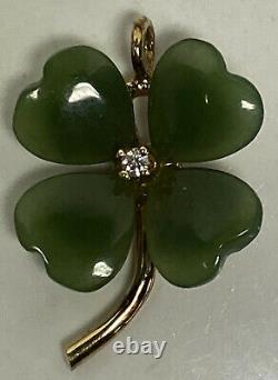 Franklin Mint Fm87 Heart Jade Diamond Gold Plated Sterling Silver Clover Pendant