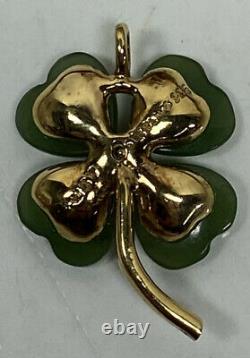 Franklin Mint Fm87 Heart Jade Diamond Gold Plated Sterling Silver Clover Pendant