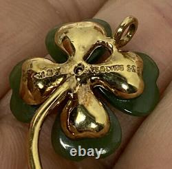 Franklin Mint Fm87 Heart Jade Diamond Gold Plated Sterling Silver Clover Pendant