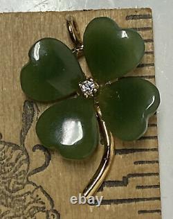 Franklin Mint Fm87 Heart Jade Diamond Gold Plated Sterling Silver Clover Pendant