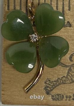 Franklin Mint Fm87 Heart Jade Diamond Gold Plated Sterling Silver Clover Pendant