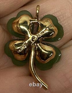 Franklin Mint Fm87 Heart Jade Diamond Gold Plated Sterling Silver Clover Pendant