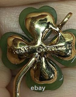 Franklin Mint Fm87 Heart Jade Diamond Gold Plated Sterling Silver Clover Pendant