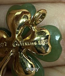 Franklin Mint Fm87 Heart Jade Diamond Gold Plated Sterling Silver Clover Pendant