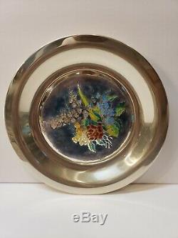 Franklin Mint Four Seasons Champleve on Sterling Silver Spring Blossoms Plate