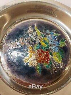 Franklin Mint Four Seasons Champleve on Sterling Silver Spring Blossoms Plate