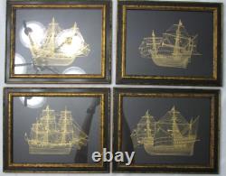 Franklin Mint Gold On Sterling Silver Boat Artwork 4ct Lot 12x15