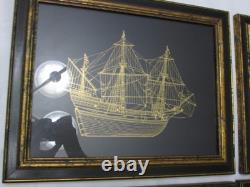 Franklin Mint Gold On Sterling Silver Boat Artwork 4ct Lot 12x15