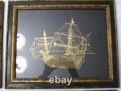 Franklin Mint Gold On Sterling Silver Boat Artwork 4ct Lot 12x15