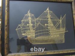 Franklin Mint Gold On Sterling Silver Boat Artwork 4ct Lot 12x15