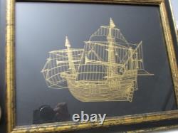 Franklin Mint Gold On Sterling Silver Boat Artwork 4ct Lot 12x15