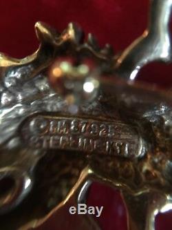 Franklin Mint Gold On Sterling Silver Ruby Pearl Dragon Pin Brooch