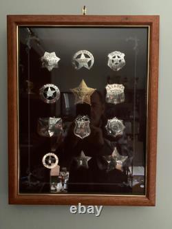 Franklin Mint Great Western Lawmen all 12 Sterling Silver Badges & Wood Case