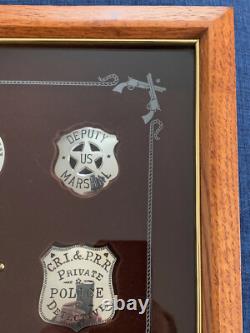 Franklin Mint Great Western Lawmen all 12 Sterling Silver Badges & Wood Case