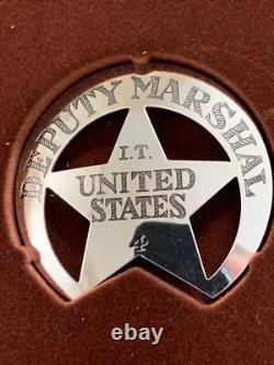 Franklin Mint Great Western Lawmen all 12 Sterling Silver Badges & Wood Case