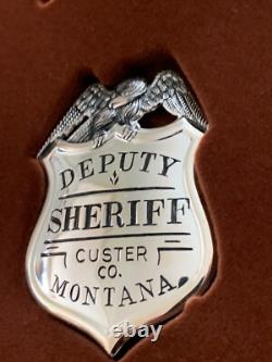 Franklin Mint Great Western Lawmen all 12 Sterling Silver Badges & Wood Case