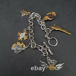 Franklin Mint Harley-Davidson Charm Bracelet 6 Sterling 925 Charms 7 Long