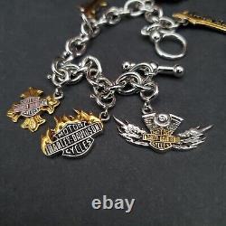 Franklin Mint Harley-Davidson Charm Bracelet 6 Sterling 925 Charms 7 Long